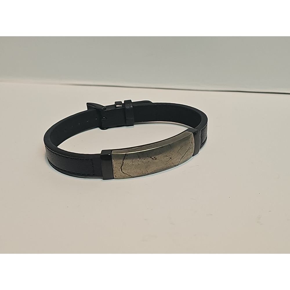 IB Goodman IBG Stainless Steel Bracelet/Wristband Mens Black Leather Adjustable
